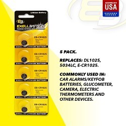 Exell Battery EB-CR1025 Coin Cell Battery, Lithium-Ion, 3 V Nominal, 30 mAh Nominal Capacity